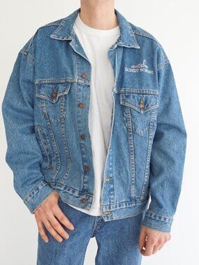 Vintage Halemano Blue Winery Embroidered Robert Mondavi Denim Trucker Jacket L